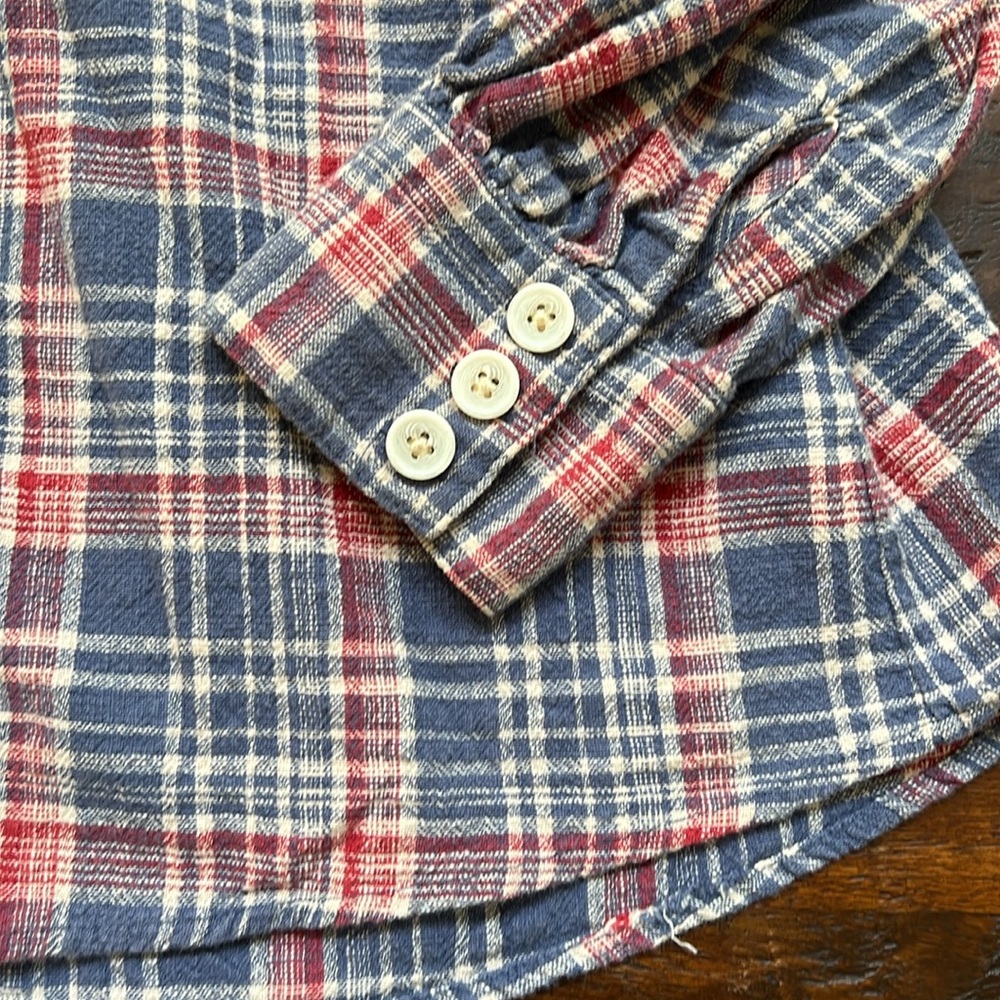 FREE PEOPLE Fireside Nights Plaid & Knit Long Sleeve Blouse Cloudy Combo Size S - Picture 10 of 15
